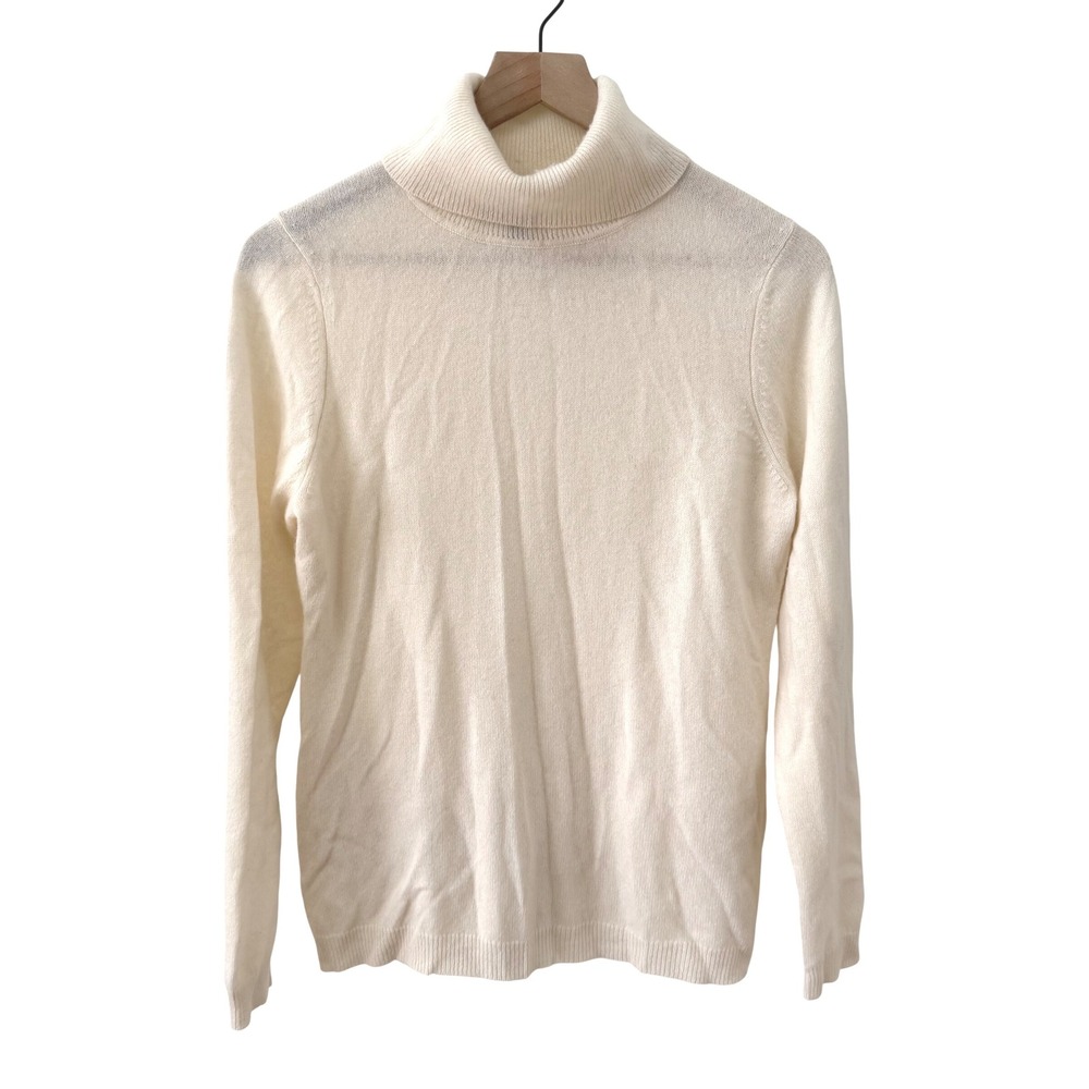 Charter‎ Club Turtleneck Sweater M Cream 100% Cashmere Luxury Knit Long Sleeve
